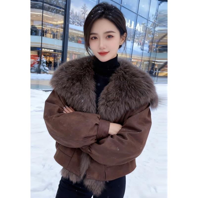 女2025冬新款高级感洋气派克服夹棉衣大毛领短款加厚时尚棉服外套