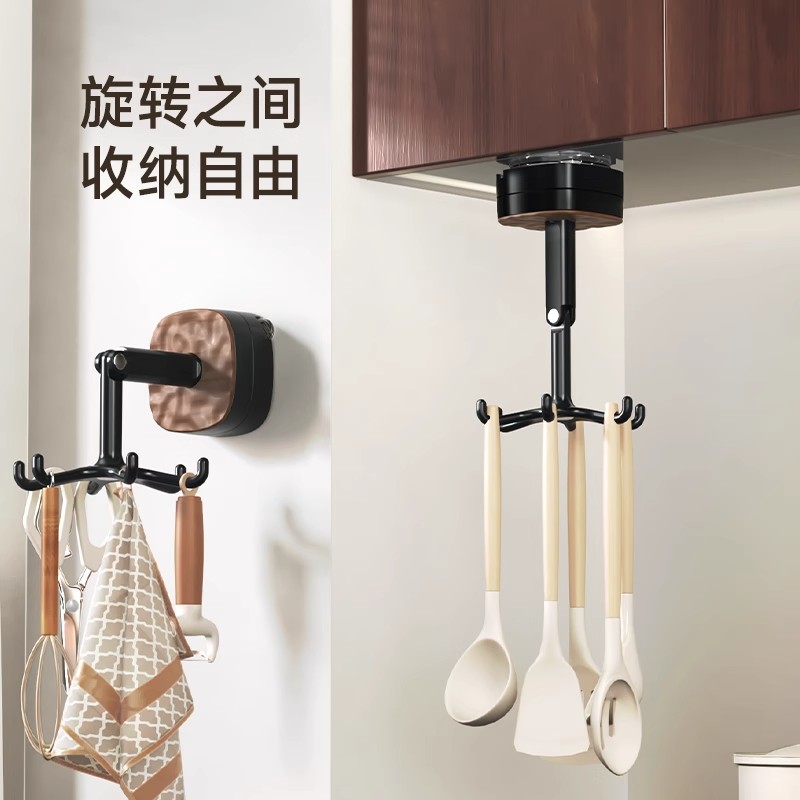 吸盘挂钩旋转六爪无痕免打孔吸盘厨房置物架勺子铲子多功能收纳架