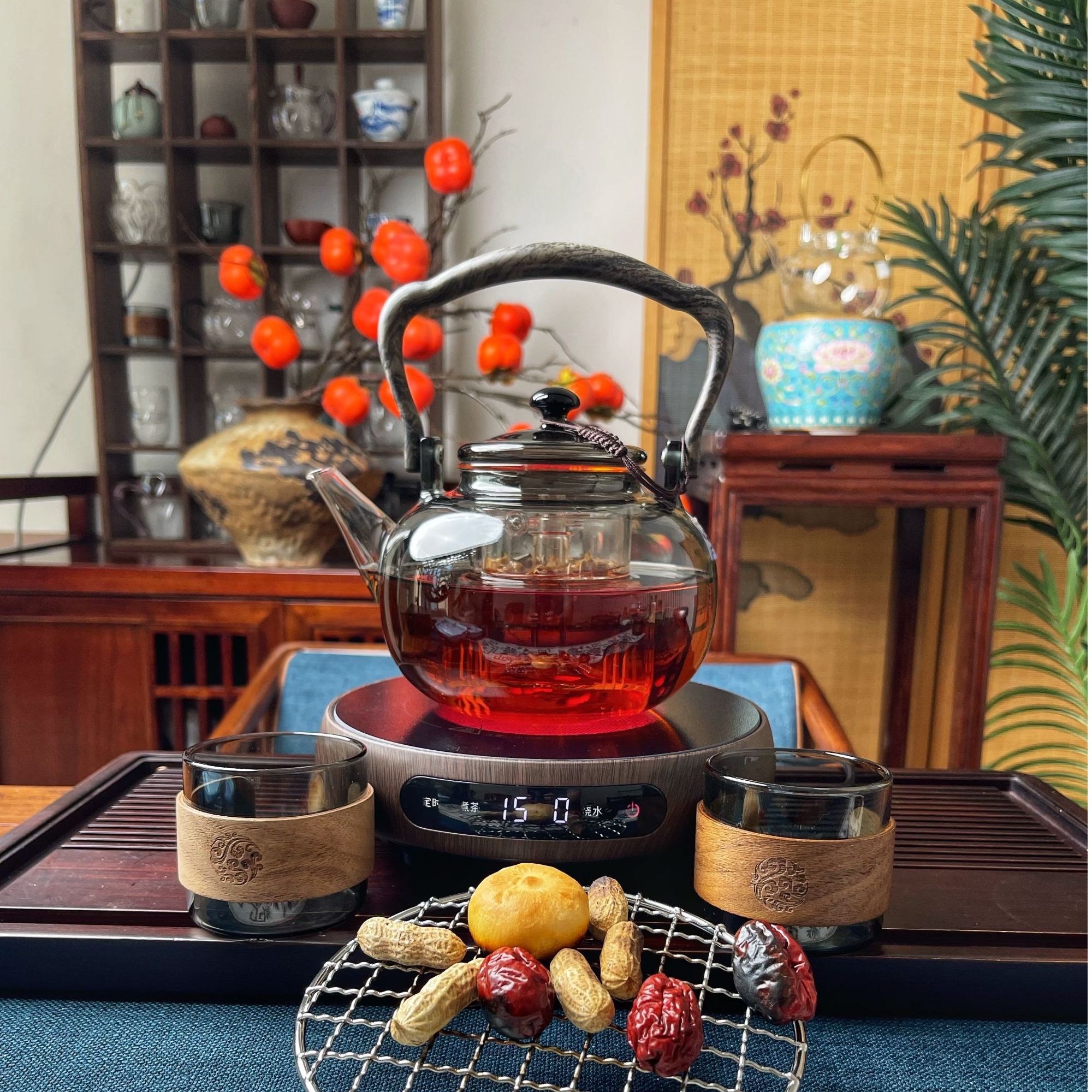 唐戈超薄款电陶炉光波炉电热炉+金标1200毫升加大款蒸煮一体壶