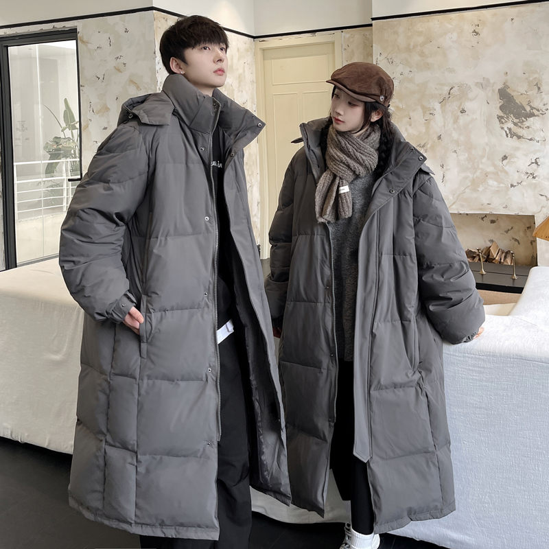 情侣过膝长款羽绒服男中长款2025新款男女同款冬季加厚宽松外套潮