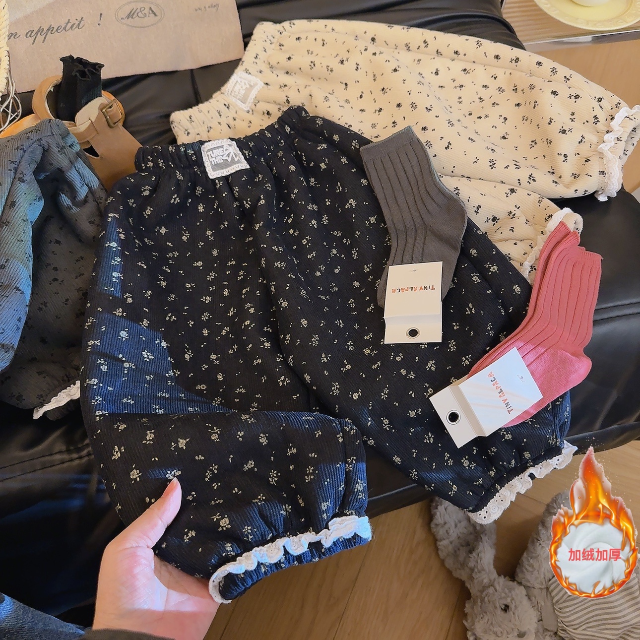 【校园神裤】女童冬季加绒韩系灯芯绒碎花休闲裤百搭灯笼裤