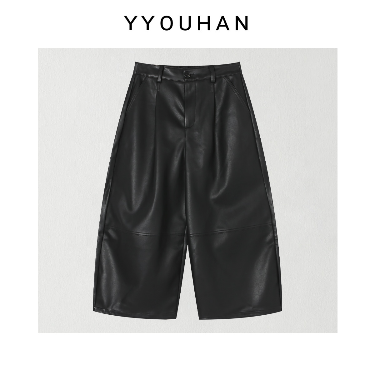 月月 2025冬季新款小众设计加绒加厚八分休闲皮裤阔腿裤2512C9050