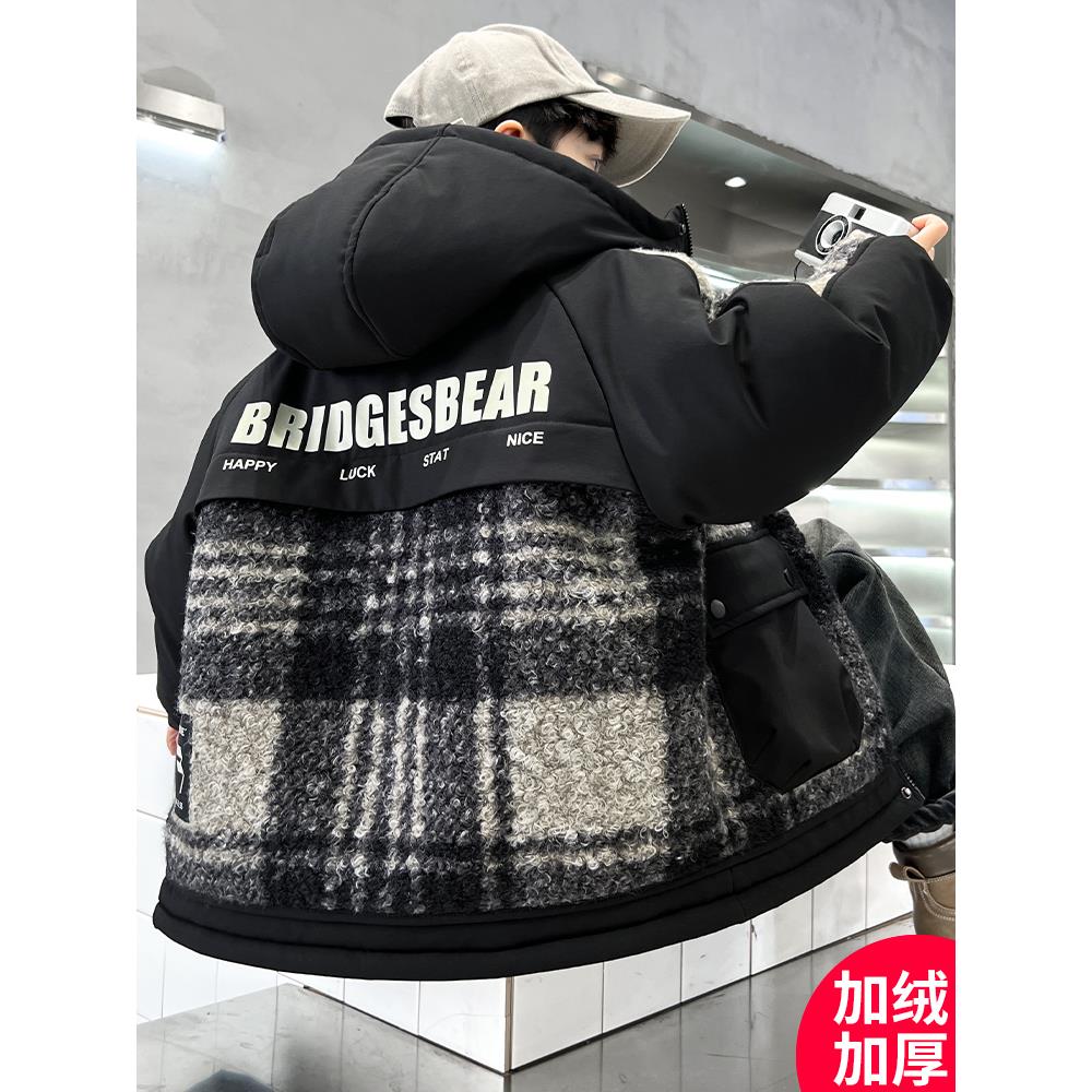 儿童装男童冬装加绒外套2025新款中大童秋冬款加厚冬季毛呢保暖潮