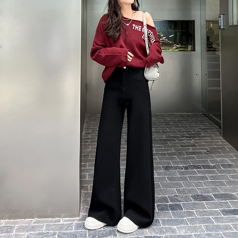 高腰2358黑色直筒型阔腿牛仔裤秋冬2025新款高腰修身显瘦牛仔女裤