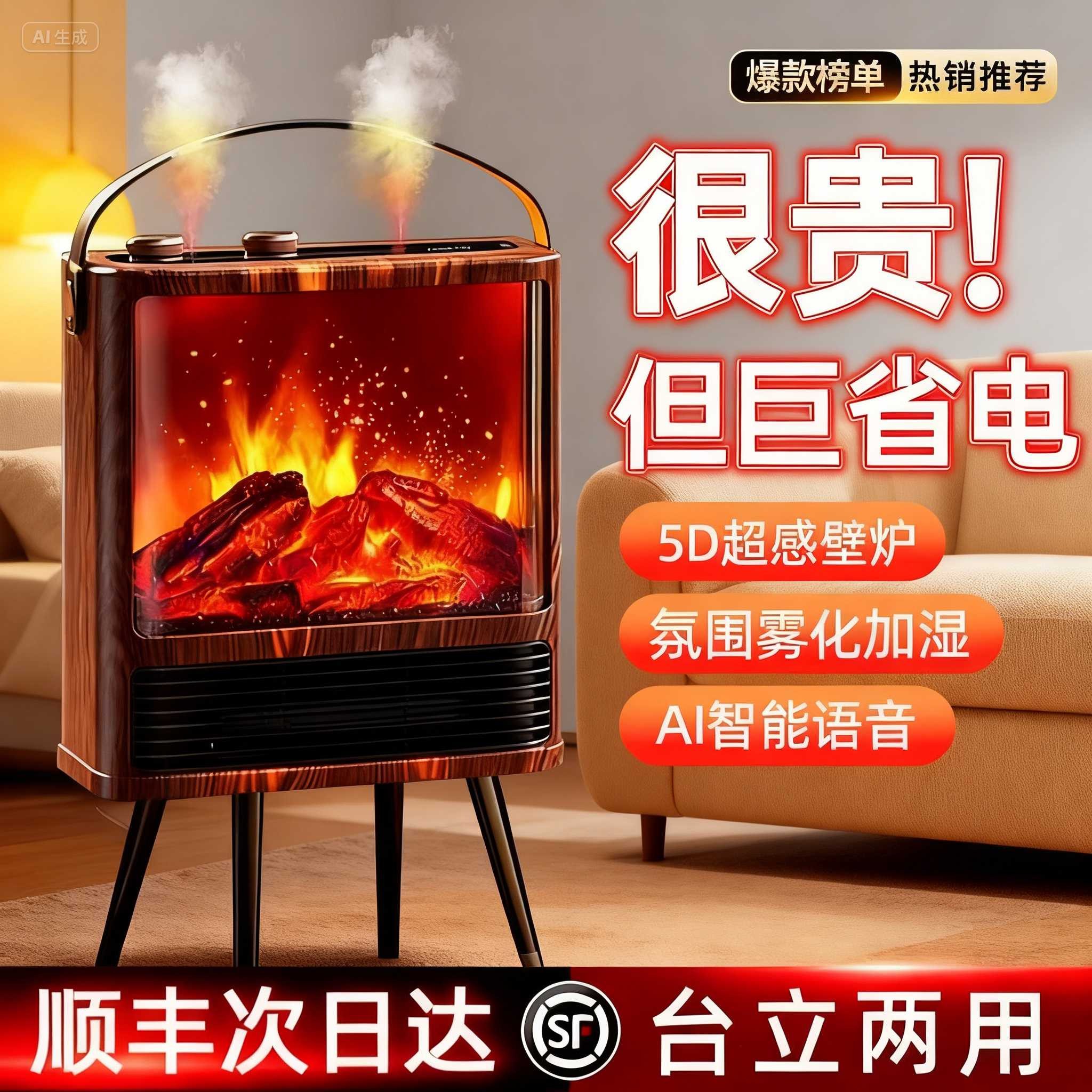 2025爆款暖风机家用全屋取暖器节能省电加湿电暖气机3D智能火壁炉