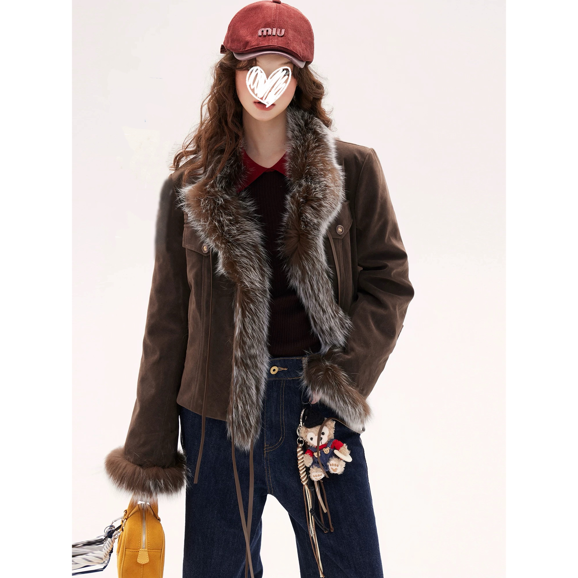 白鸭绒 冬季真狐狸毛羽绒服女短款设计感小众加厚夹克皮草外套