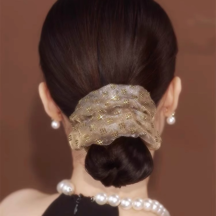 高级感法式烫钻双层欧根纱大肠发圈女时尚百搭头绳高级简约发圈
