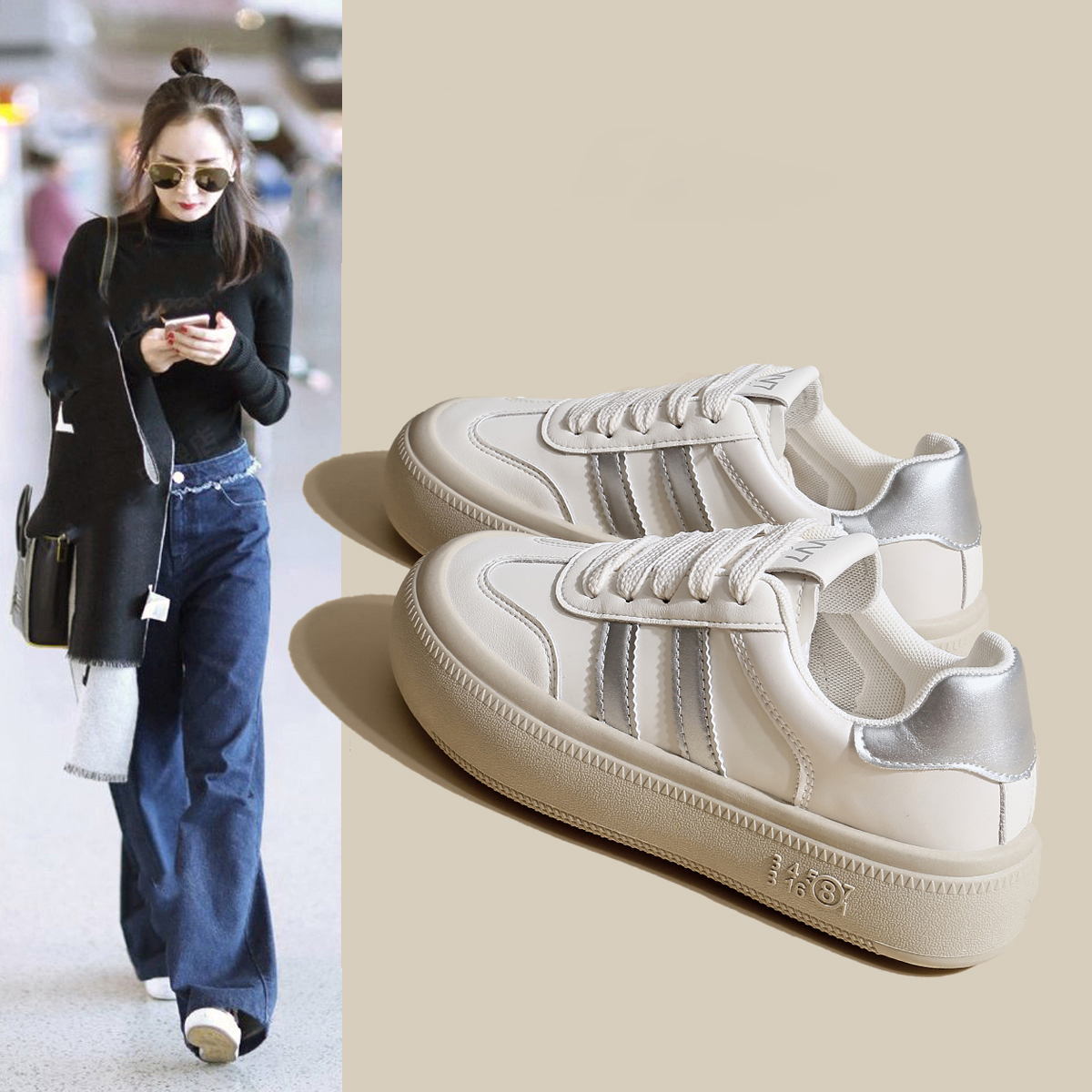 三福爆款超火小白女鞋女款秋季防滑学生百搭休闲运动板鞋透气女鞋