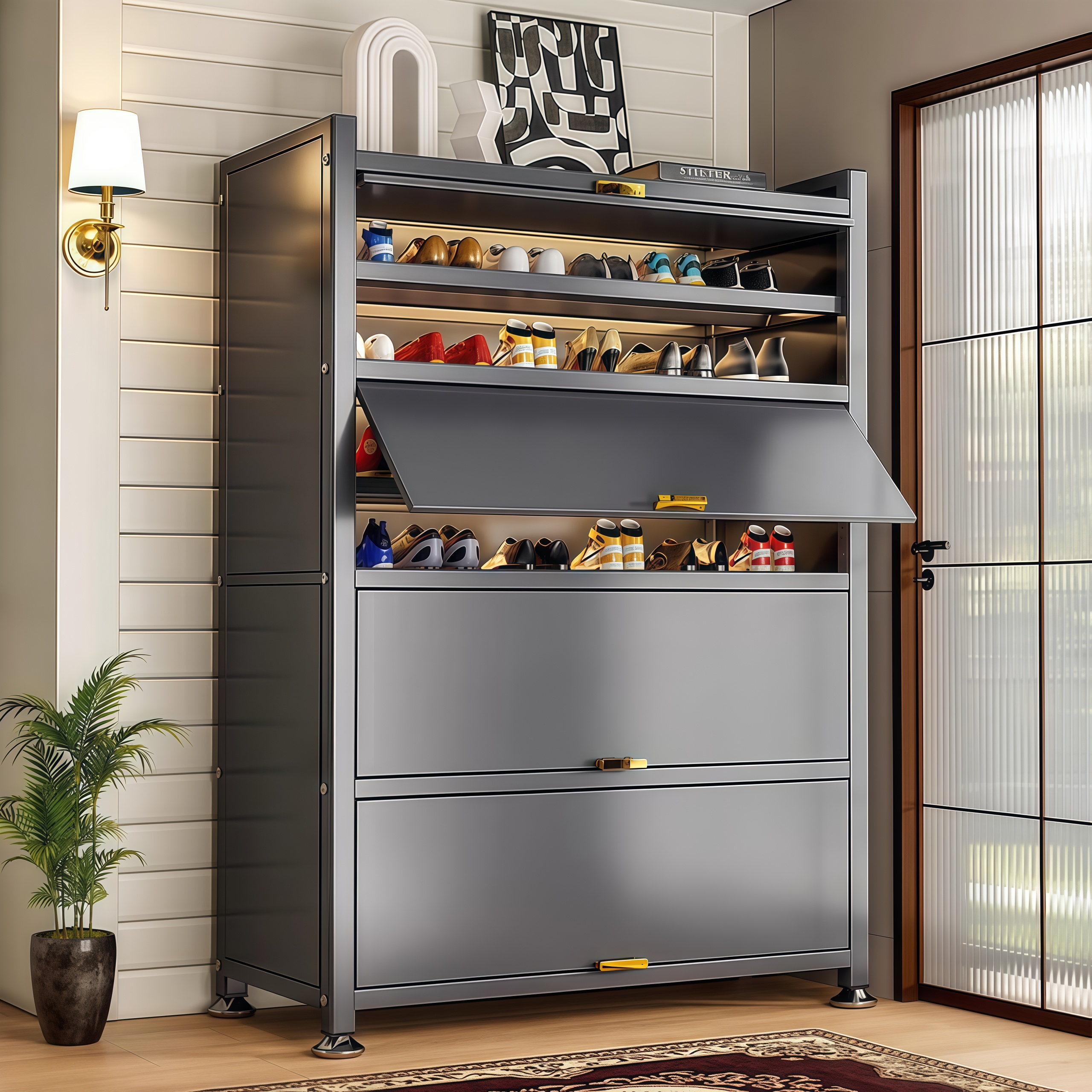 钢制鞋柜新款家用防尘大容量入户玄关收纳储物柜置物一体靠墙鞋架