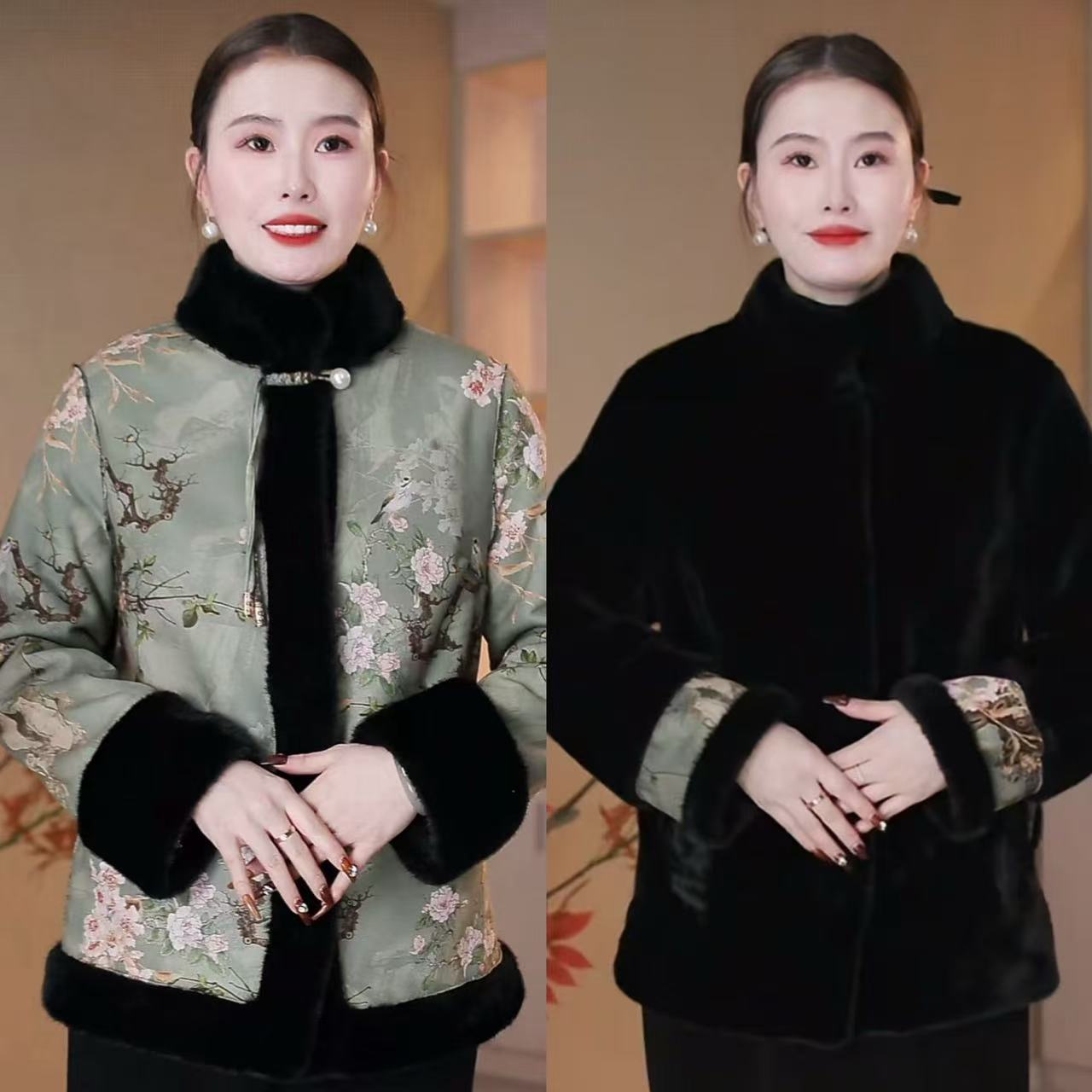 双面双穿冬季新中式女装中老年一体加绒两面穿外套秋冬国风加绒