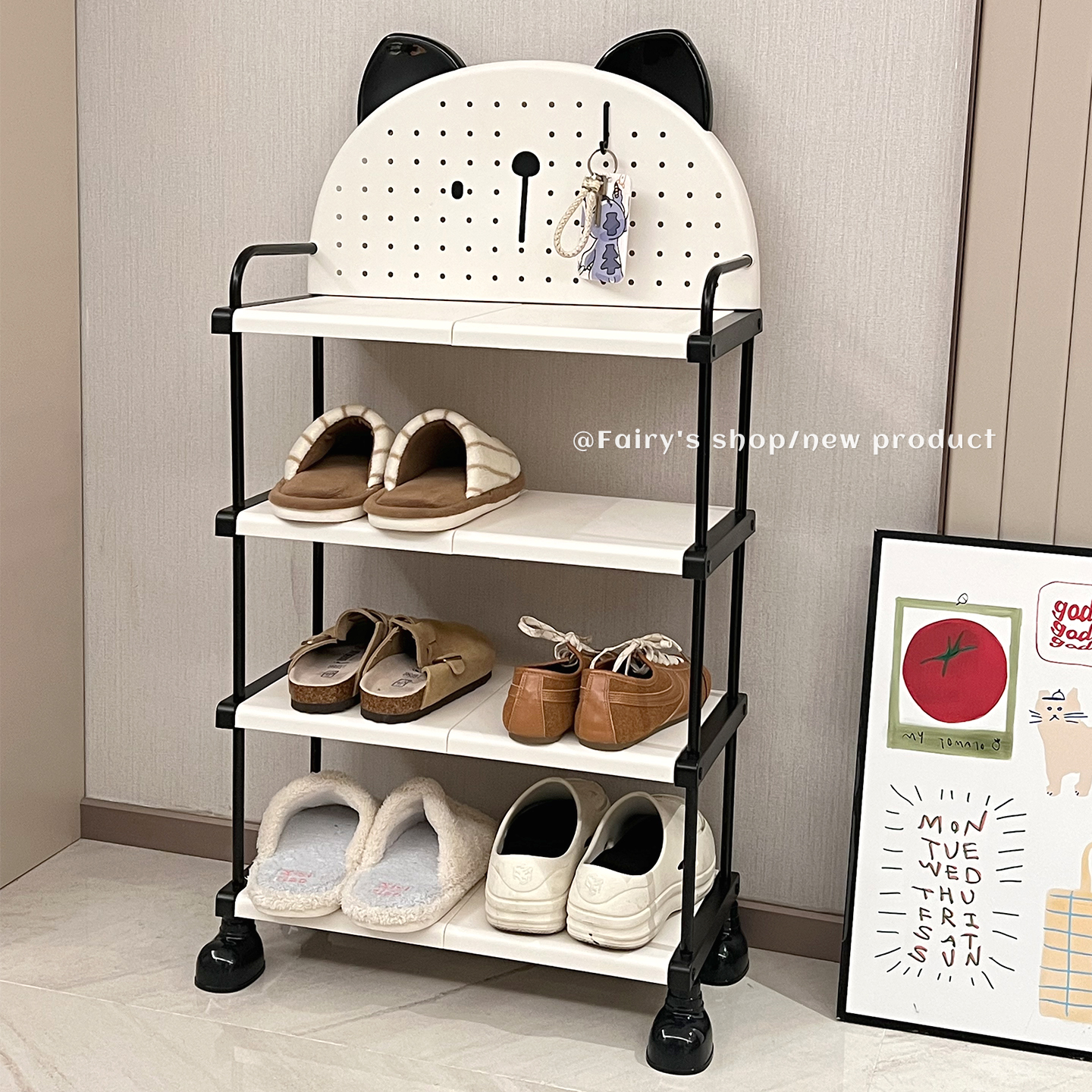 可爱熊猫鞋架洞洞板多层鞋子置物架家用门口出租房多功能收纳架子