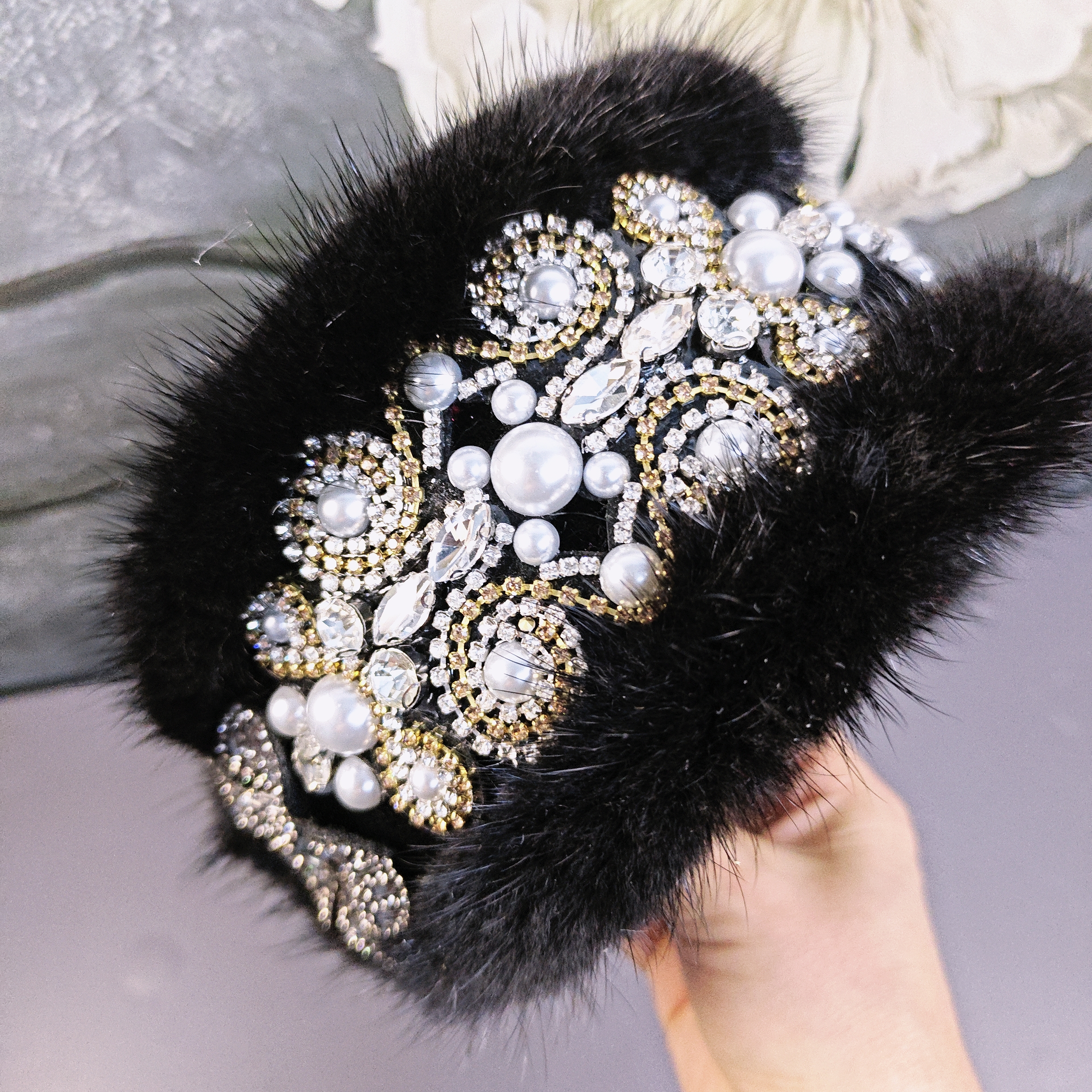 秋冬新品水貂毛流苏发箍重工宽边头箍原创时尚贵气高级发饰毛量足