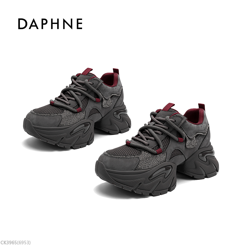 达芙妮新款老爹鞋网面系带透气款厚底舒适百塔休闲女鞋时尚M