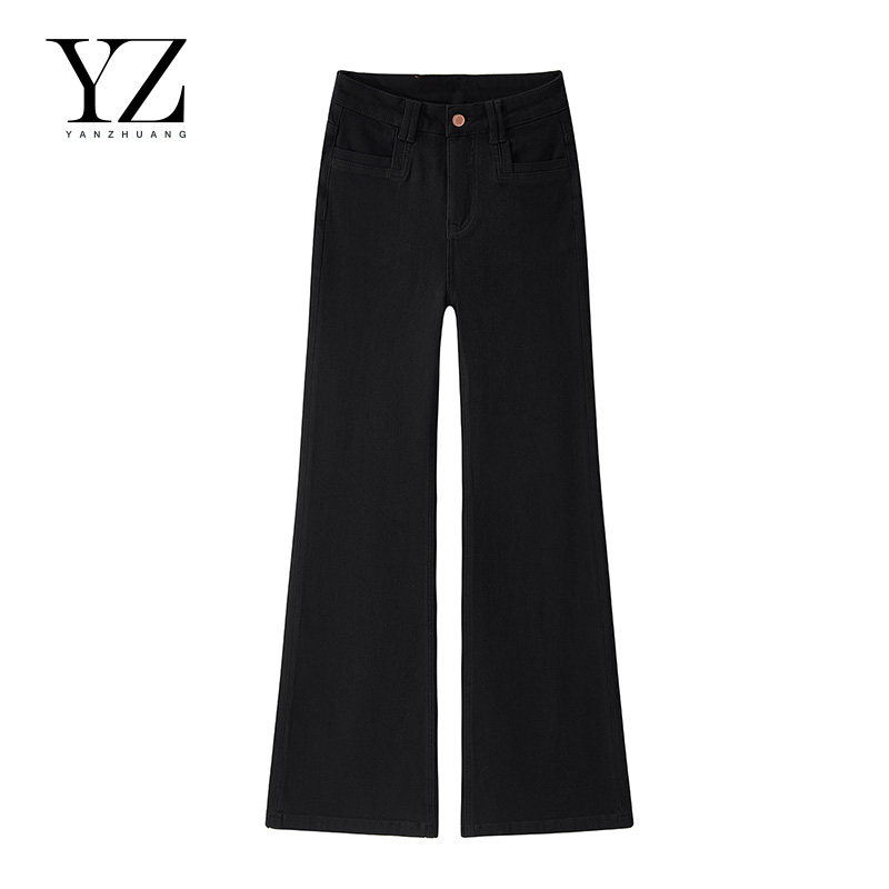 秋季高级黑四面弹不贴腿【筒叭裤】高腰牛仔裤女直筒喇叭裤2025年
