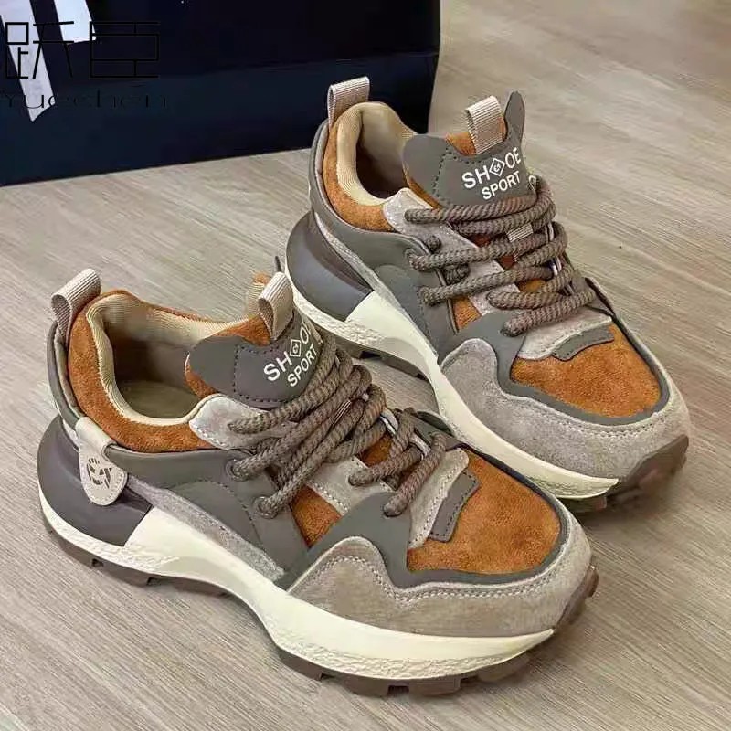 港风显脚小厚底老爹鞋女春秋炸街增高2025新款爆款百搭休闲运动鞋