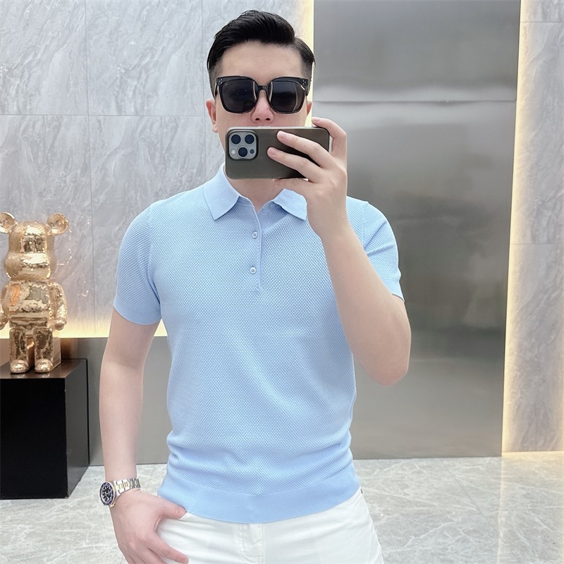 男士polo衫2025夏季潮牌时尚修身帅气纯色伊力特翻领冰丝短袖T恤