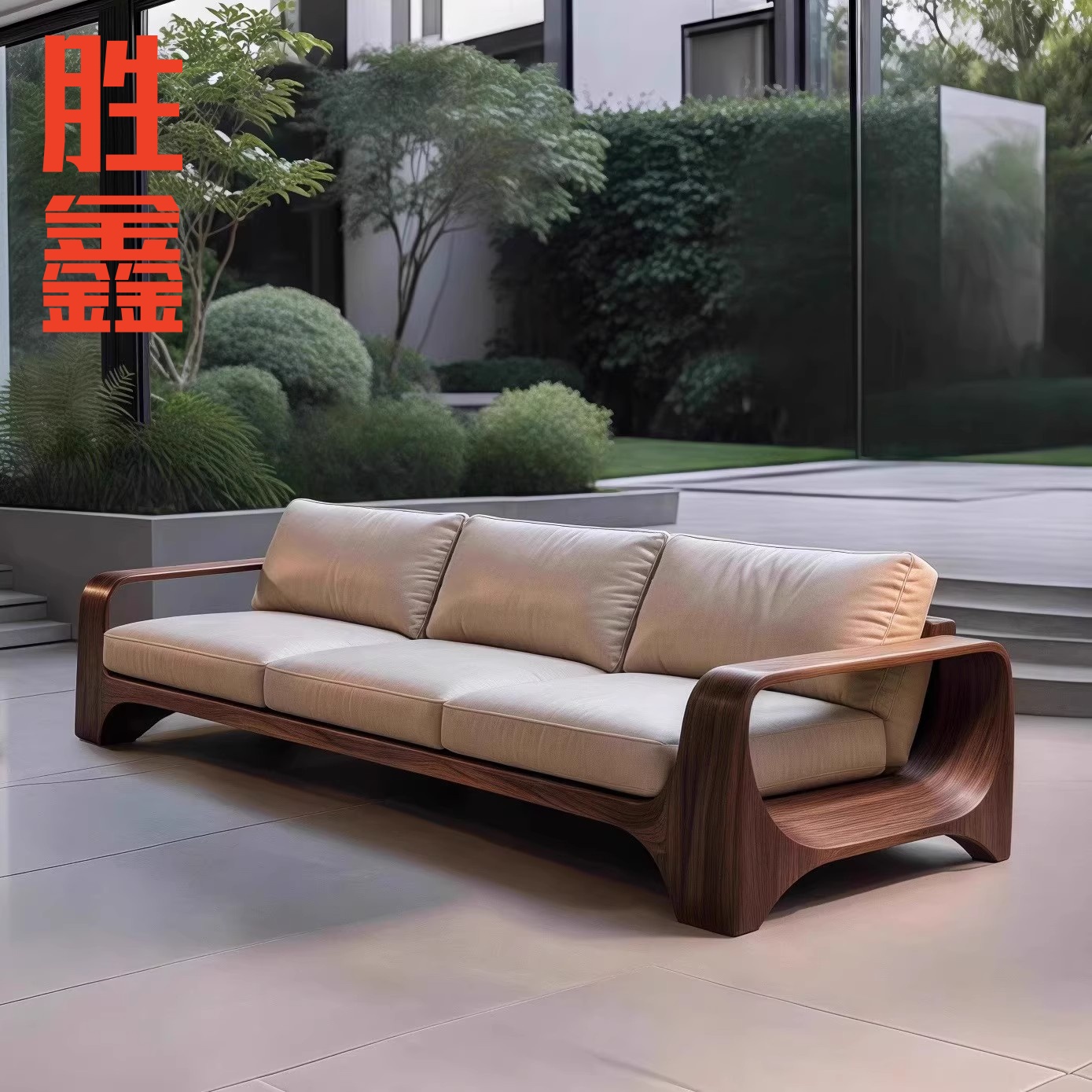 意式极简实木沙发直排高端北美黑胡桃木客厅真皮沙发宋式美学家具