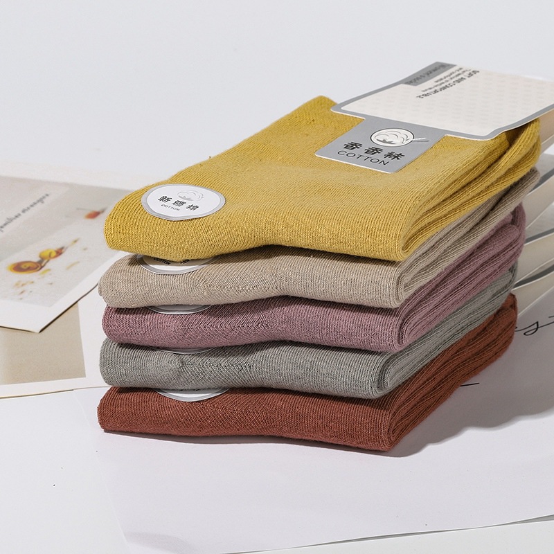 诸暨秋冬袜纯色平板女袜女士中筒袜休闲舒适棉质袜子棉袜男款袜子