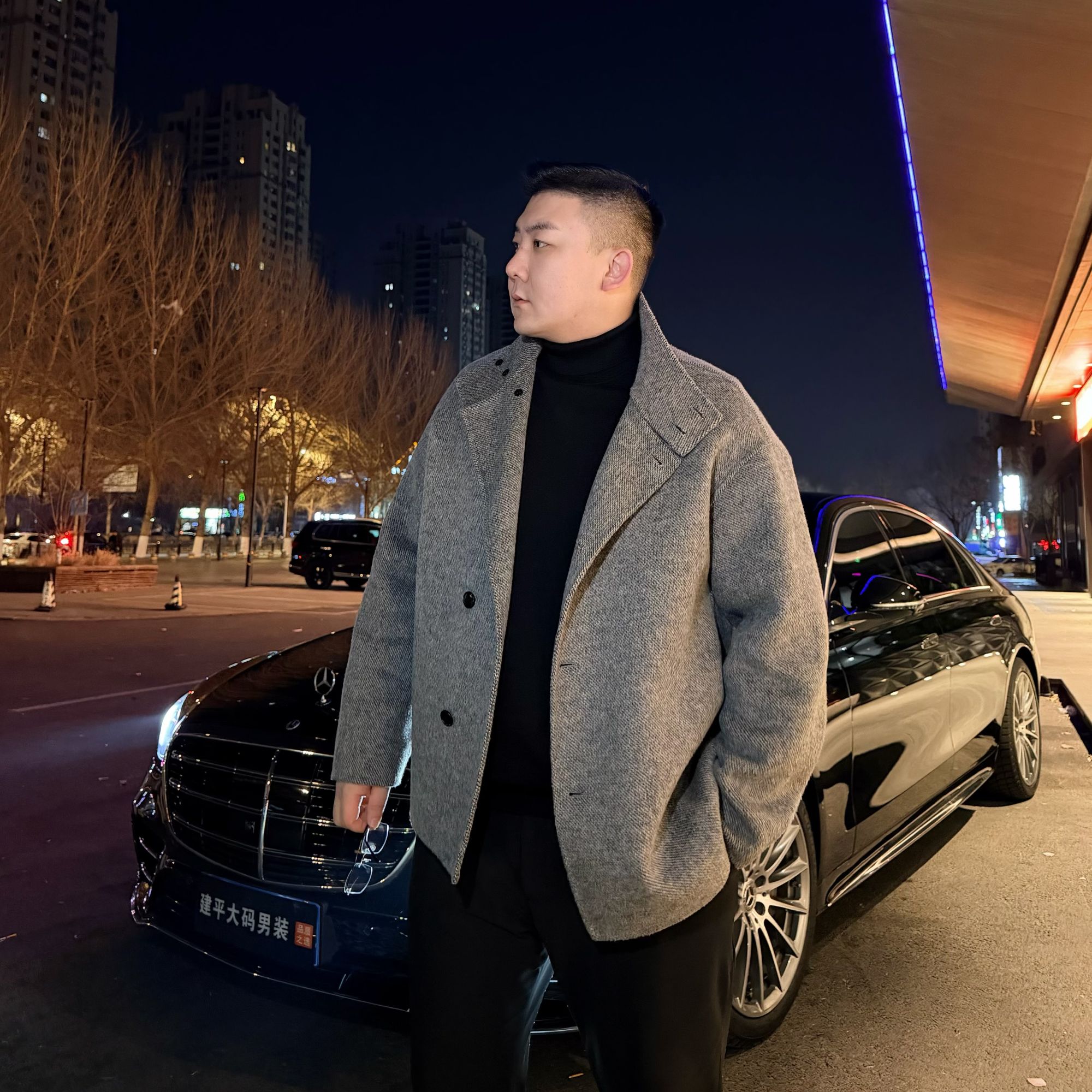 【建平轻熟潮流推荐】大码男士秋冬季新款时尚骆驼绒天丝羊毛呢外套