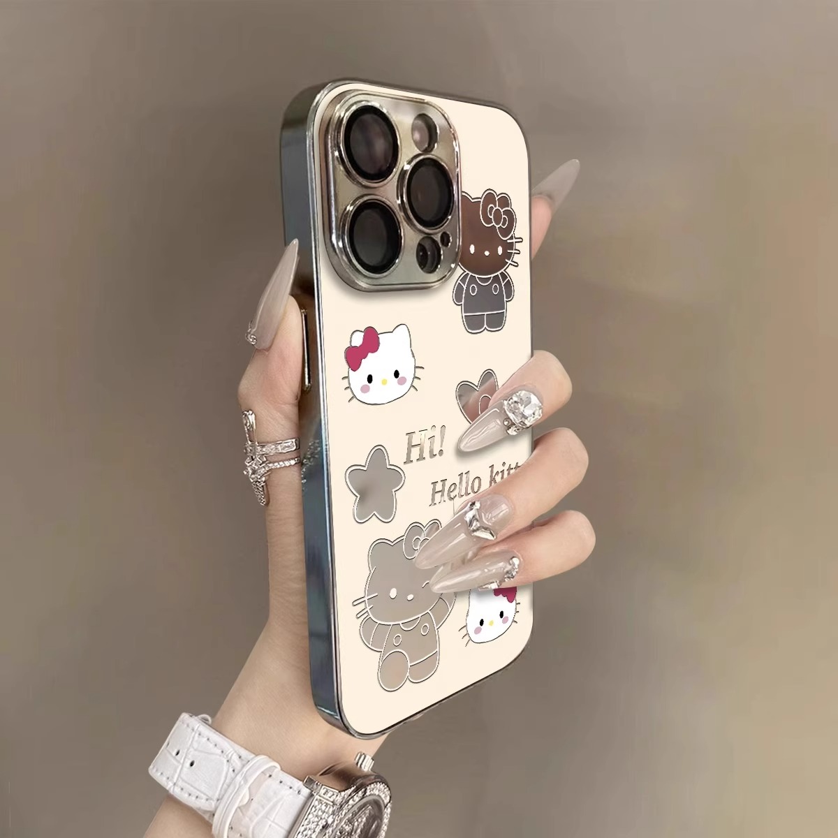 爱心凯蒂猫适用苹果16promax镜面手机壳卡通可爱华为oppovivo小米