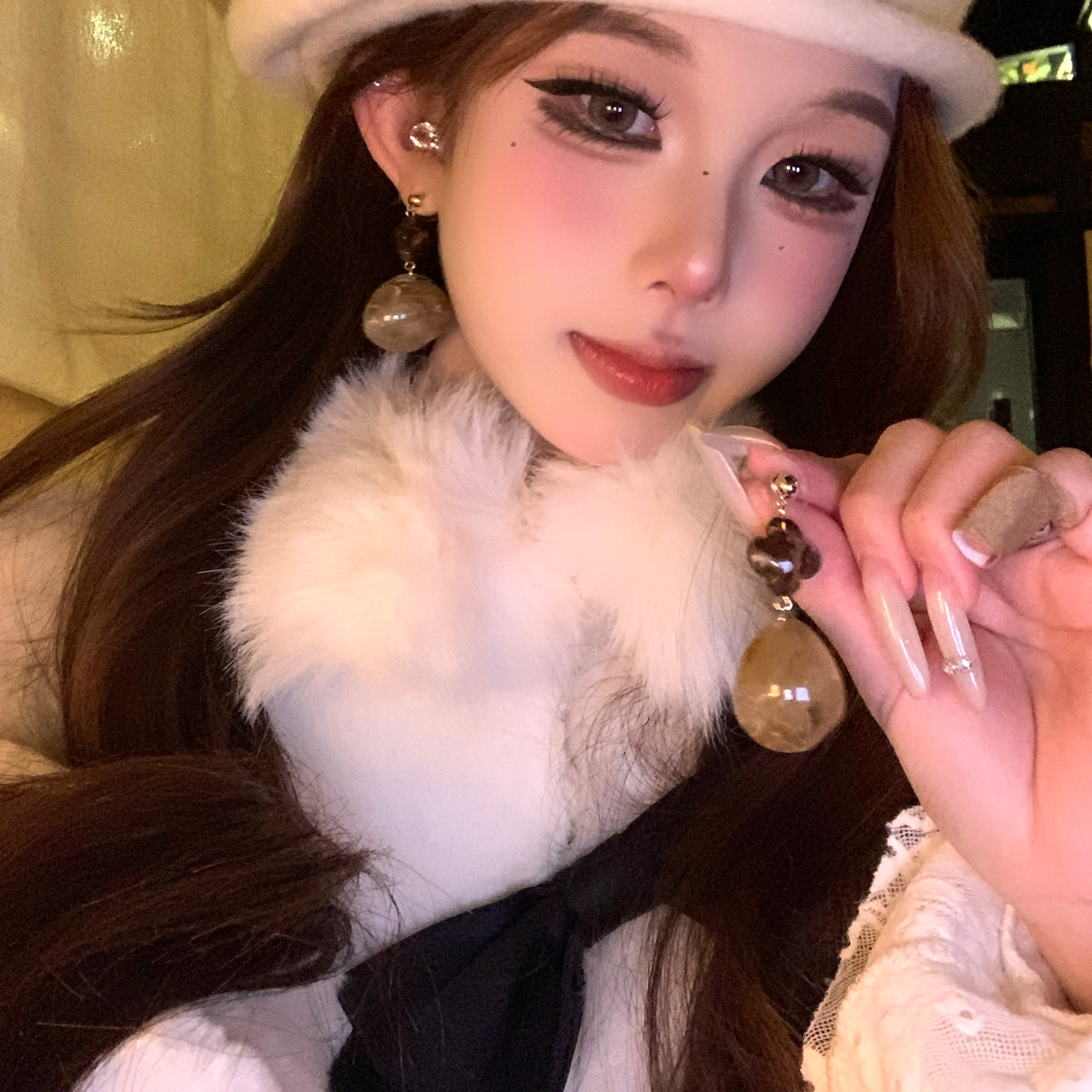 娟姨 铜合金树脂耳饰 复古美拉德高级感晕染耳环小众设计气质时尚