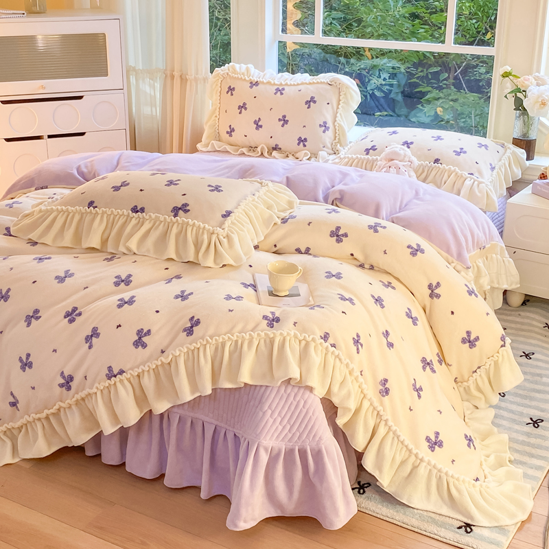 【新品补贴】冬季加厚床盖保暖公主风牛奶绒四件套9斤防静电床上品