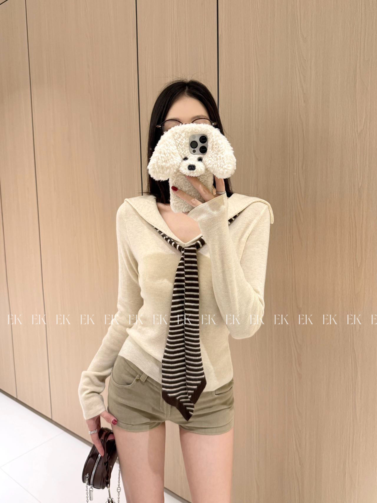 学院风海军领桑蚕丝羊毛针织衫女早秋新款条纹披肩假两件上衣 255