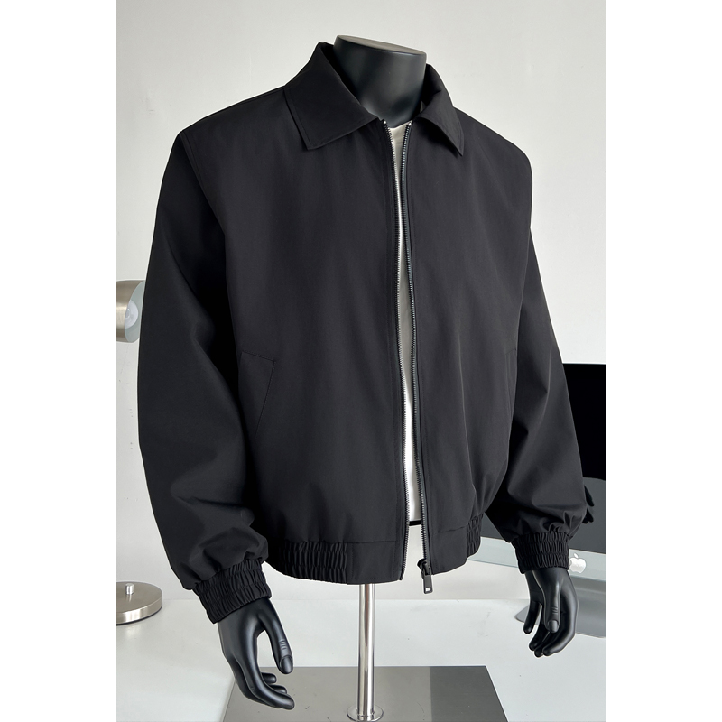 男士商务夹克男装青年宽松黑色休闲男外套男款春秋翻领上衣短款潮