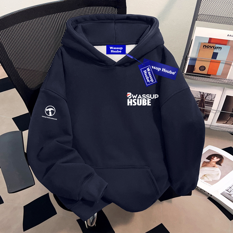 WASSUP HSUBE设计感美式潮流连帽卫衣男士国潮牌重磅慵懒宽松上衣