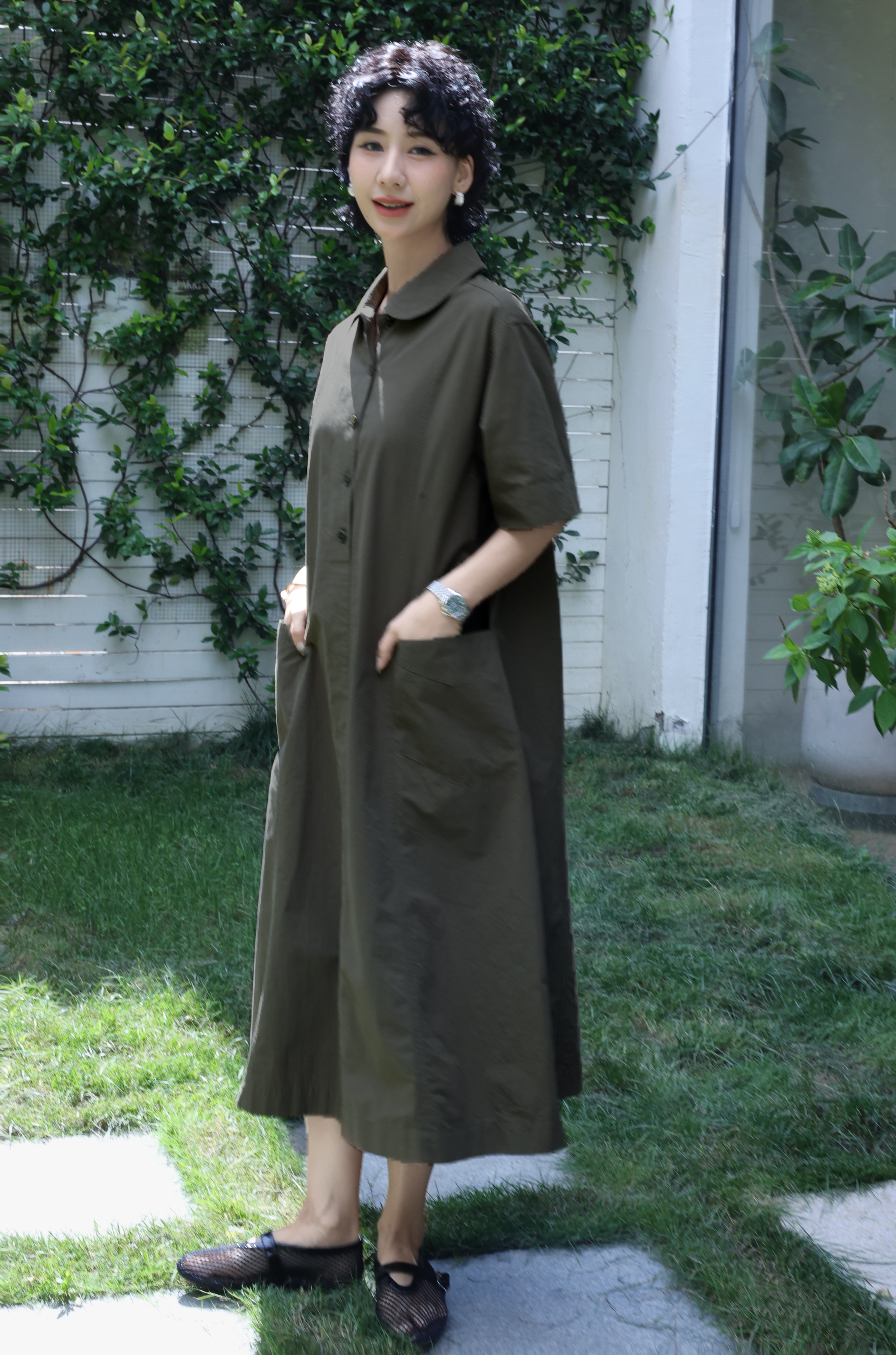 TT设计师【时光旧影】新款娃娃领衬衫宽松短袖连衣裙女装TT190078