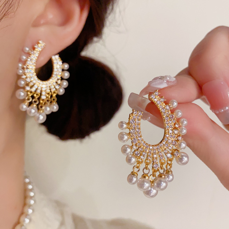 黄铜陶瓷耳饰 跨境复古时尚夸张水滴圆弧复古铜合金水意大利秋冬