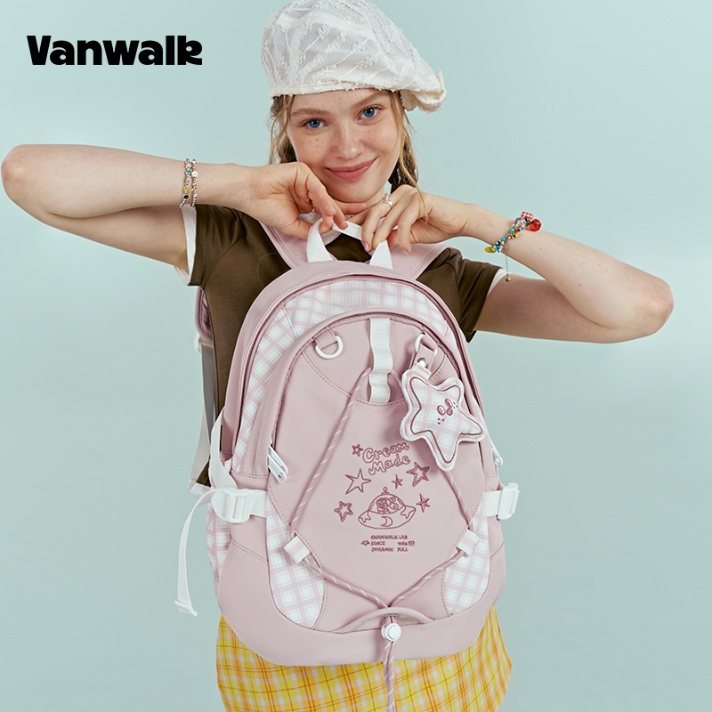 VANWALK 原创女生高颜值书包休闲学院风高中生双肩包学生轻便背包