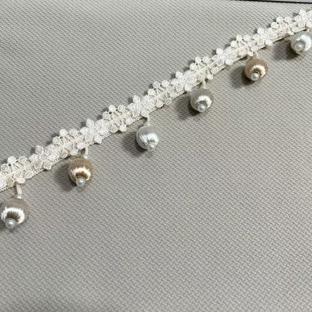 网红莫里斯花简约米色人造包丝珠子拼接窗帘侧边装饰辅料可零剪