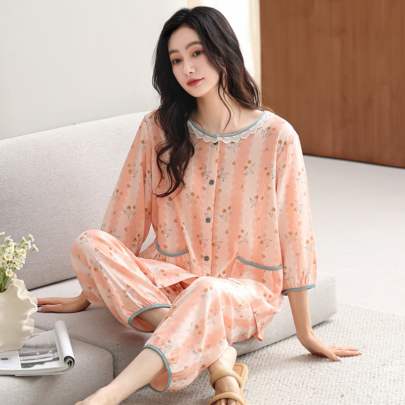 2025新爆款甜美开衫睡衣女七分袖夏季可外穿休闲家居服