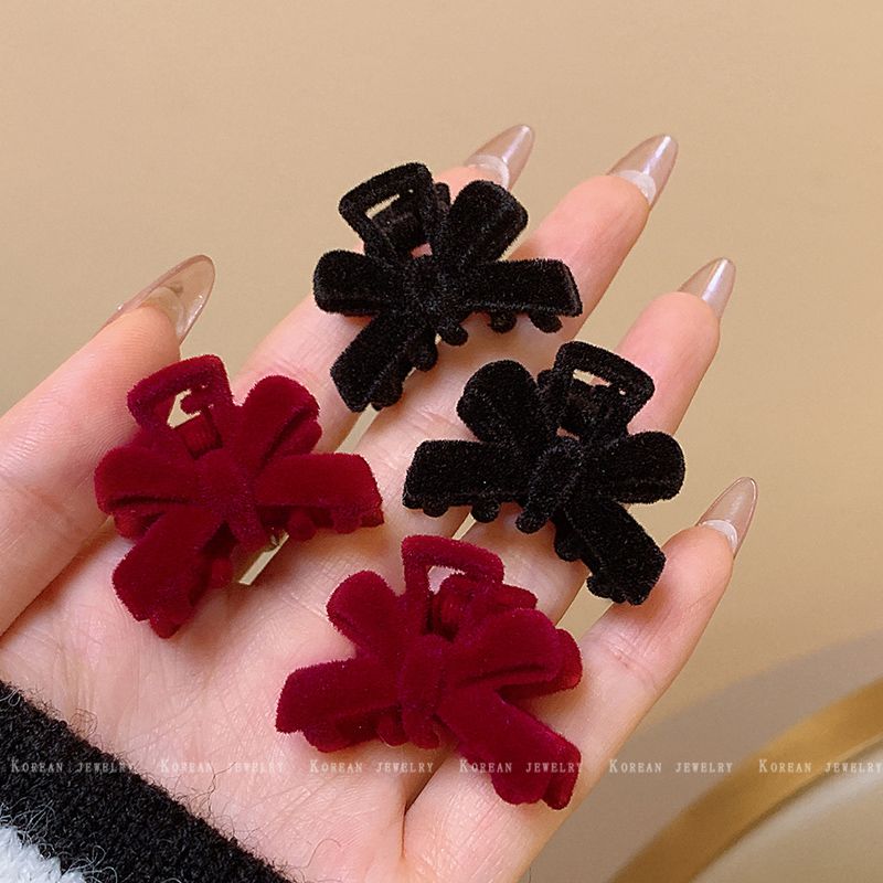 盘发小抓夹红色过年丝绒蝴蝶结发夹显脸小刘海侧边夹子精致小饰品