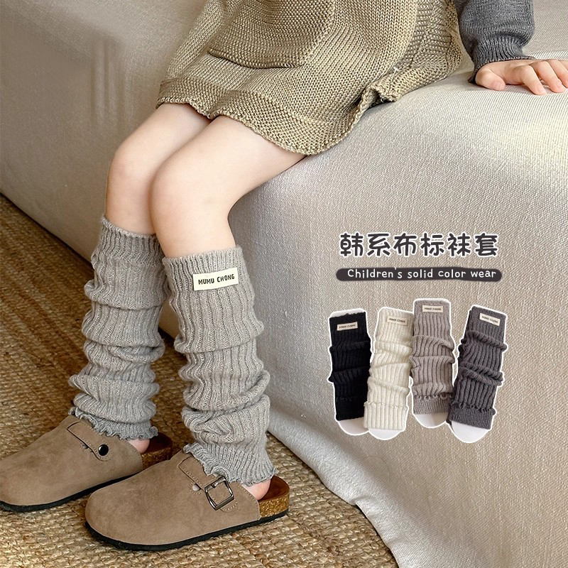 女童袜套春秋季女孩韩系ins布标小腿套儿童秋款白色百搭堆堆袜套