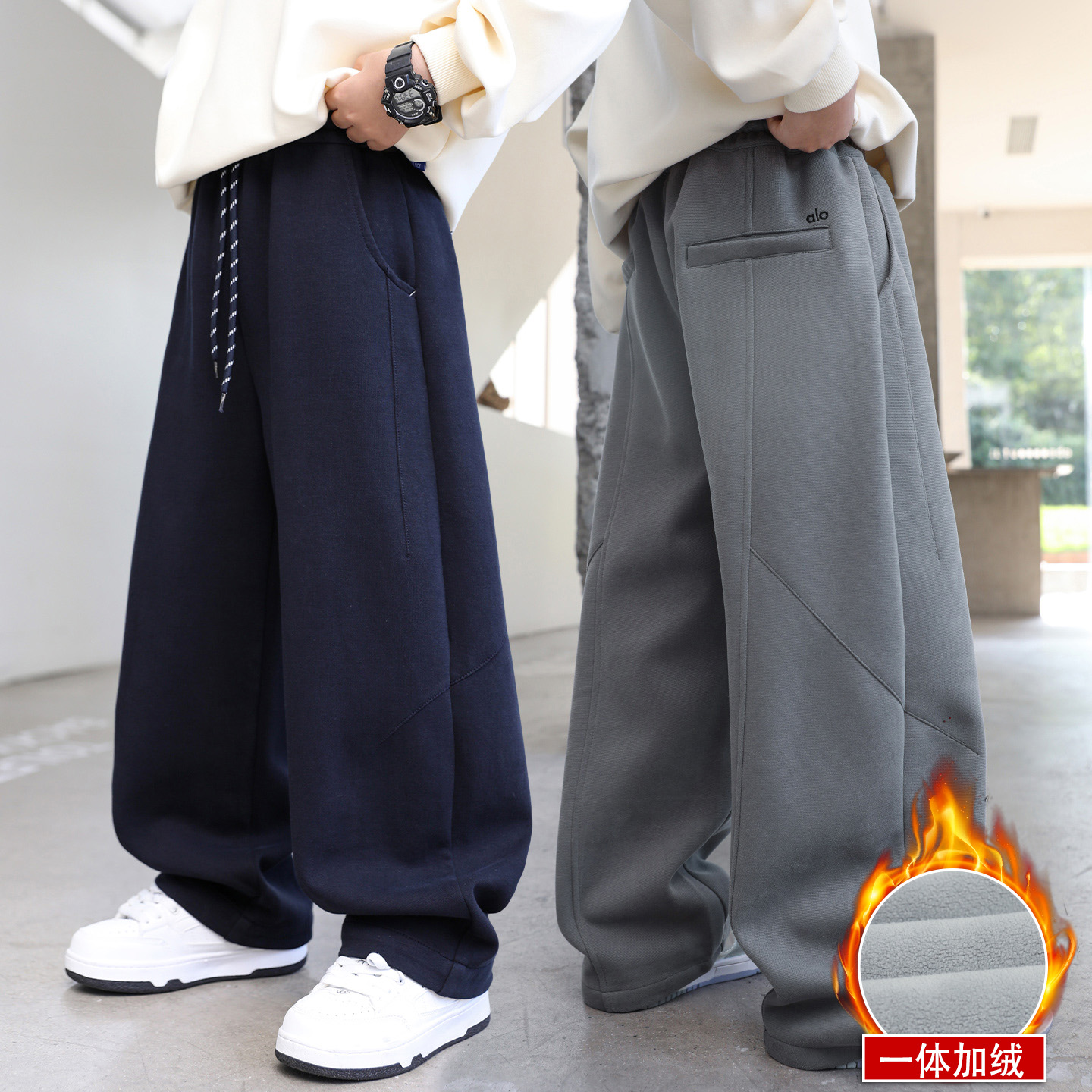 男童加绒运动裤冬季2025新款儿童裤子冬装大童一体绒保暖休闲长裤
