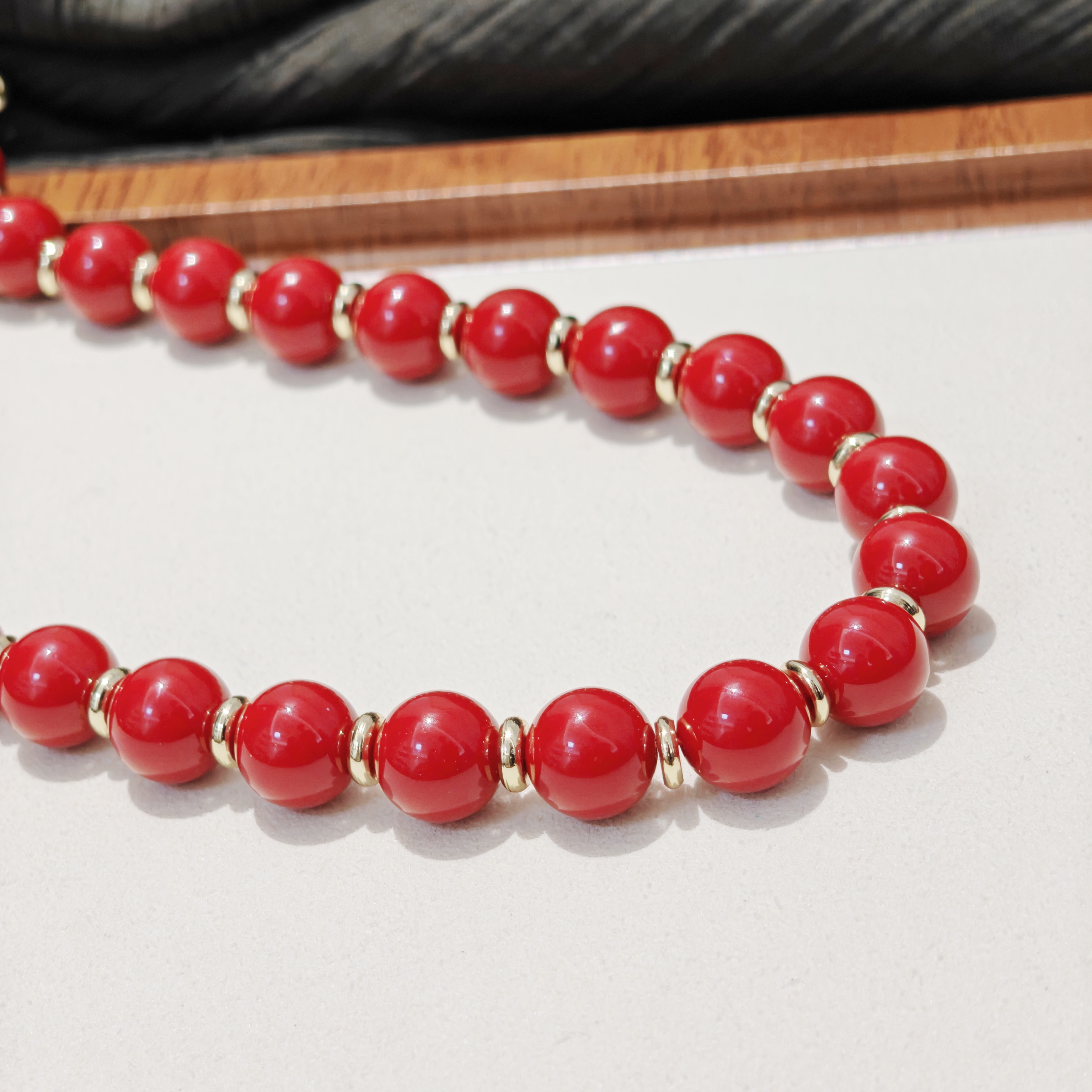 钛钢石英石项链 时尚百搭复古气质素款国风红色珠项链XL548