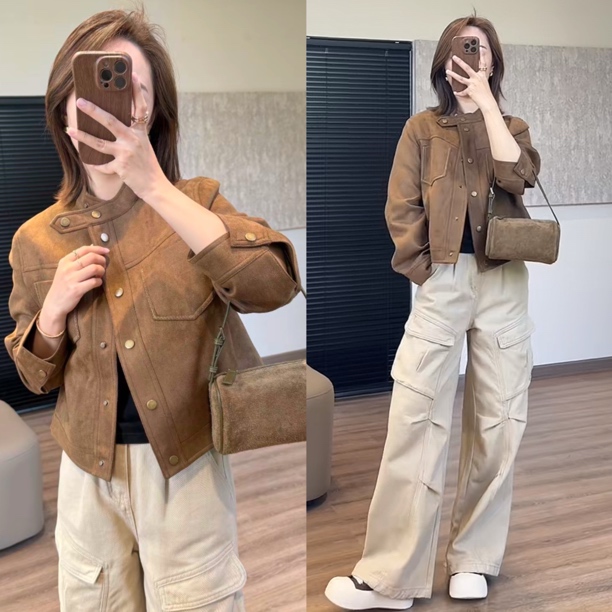 爆款高级感时尚立领麂皮绒外套女秋冬美拉德秋季时尚洋气夹克上衣