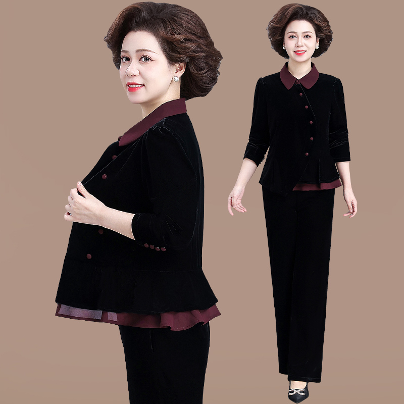 妈妈春装金丝绒套装2025新款中老年阔太太上衣春秋洋气气质外套女