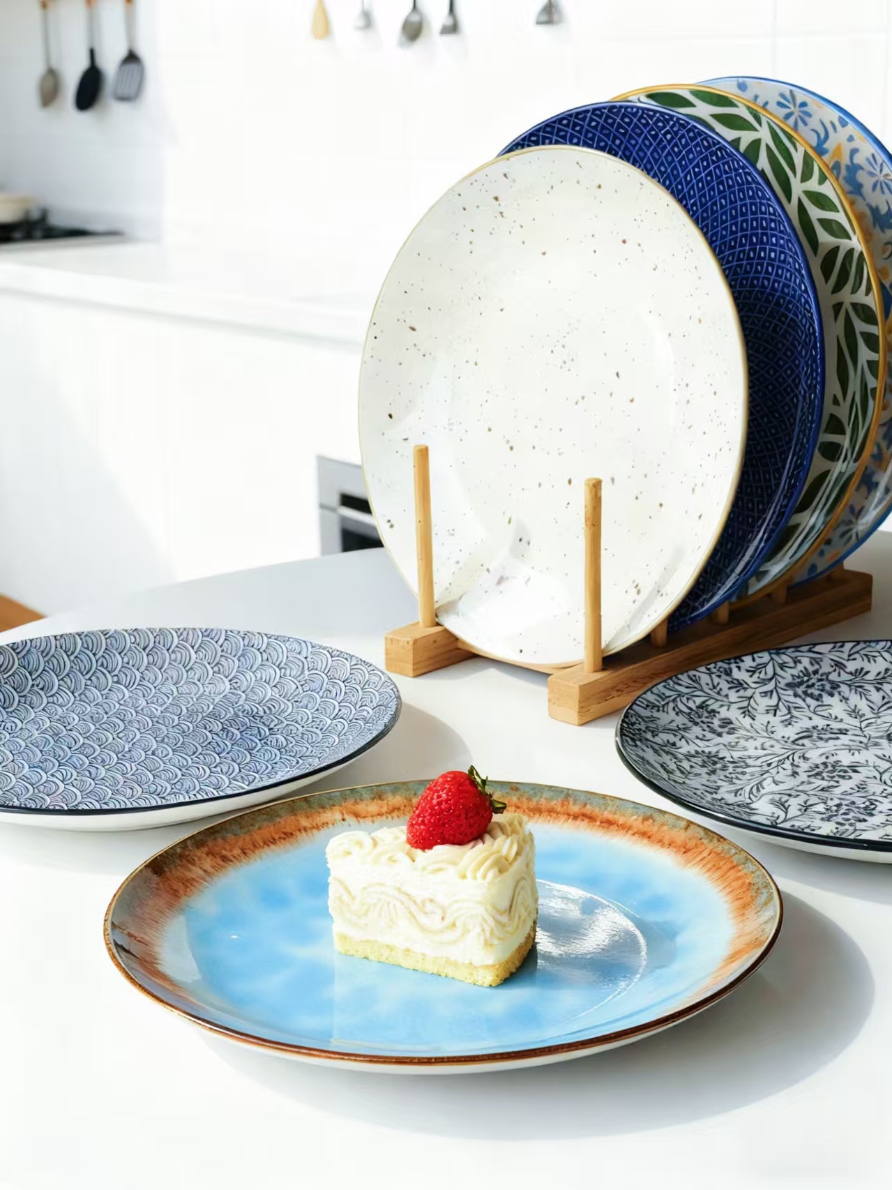 瓷县令9.3英寸外贸盘4只装出口创意餐盘釉下彩网红陶瓷菜盘碗具