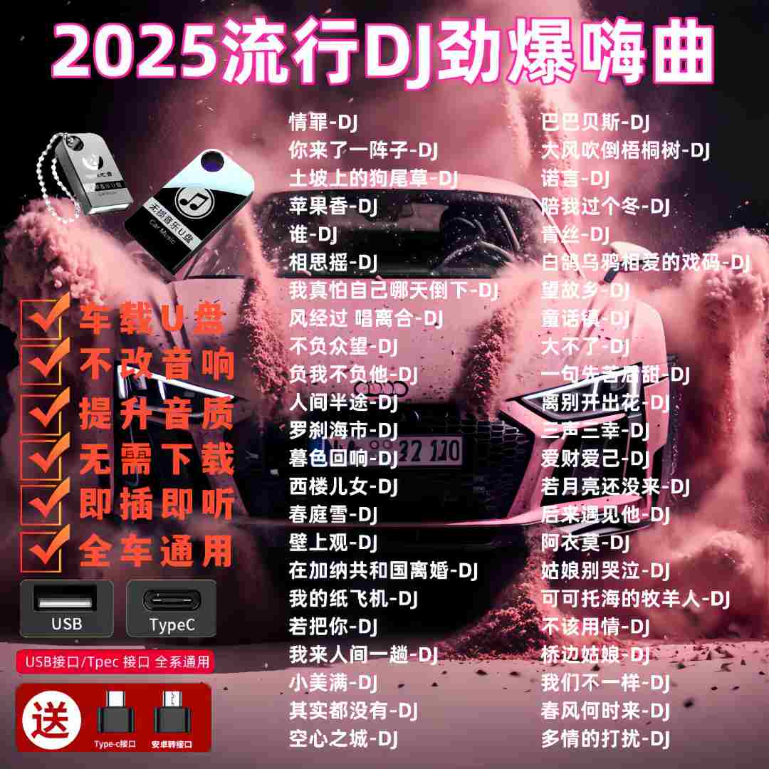 2025最火重低音劲爆dj车载U盘抖音热歌dj嗨曲高端无损音质音乐U盘
