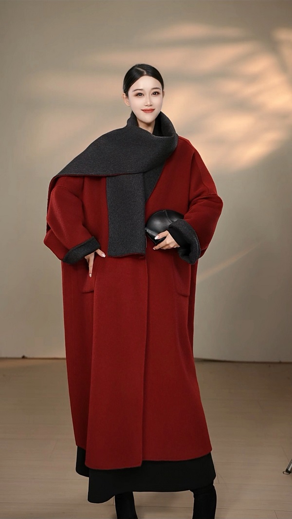 【配围巾羊绒大衣】斗篷款欧版高定山羊绒大衣宽松慵懒氛围感外套