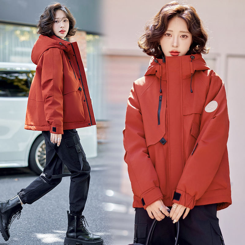 正品牌白鸭绒羽绒服冲锋衣连帽舒适保暖短款户外加厚情侣派克外套