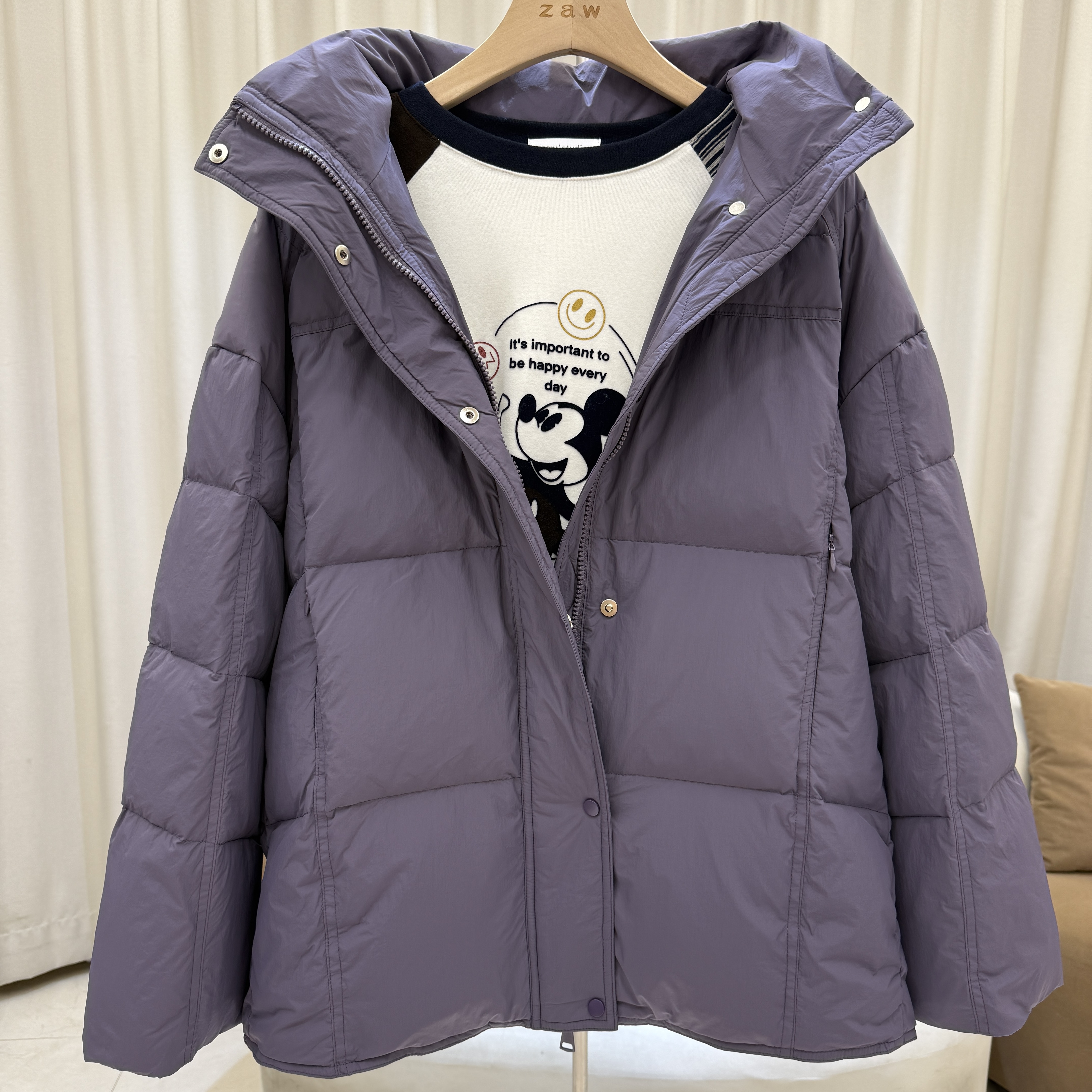 zaw大码女装胖妹妹休闲连帽羽绒服冬季白鸭绒胖mm保暖外套/25376