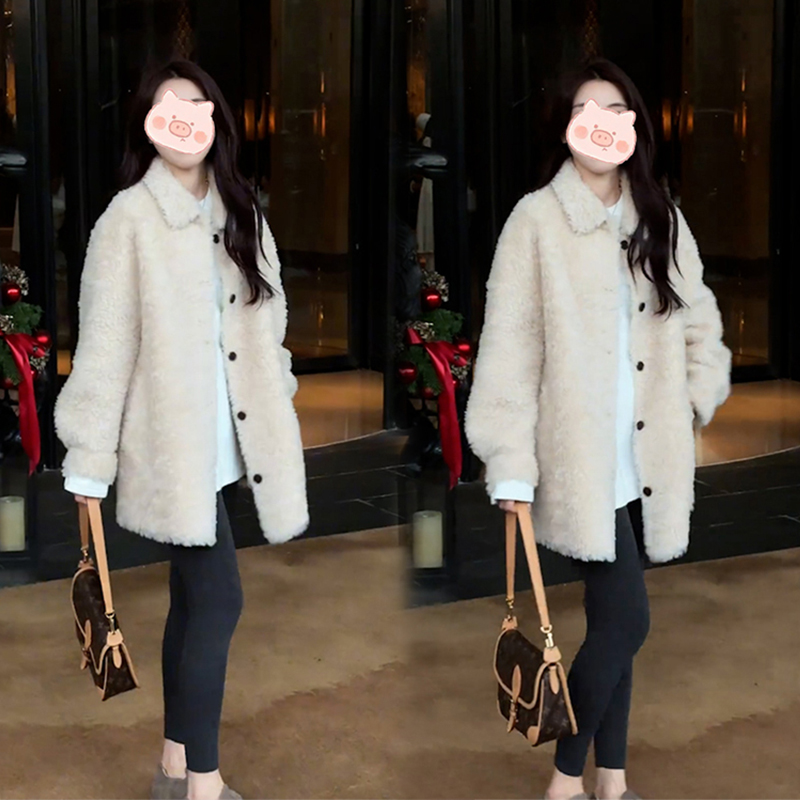 翻领小香风外套女2025新款冬装高级感皮毛一体中长款遮屁股衣服潮