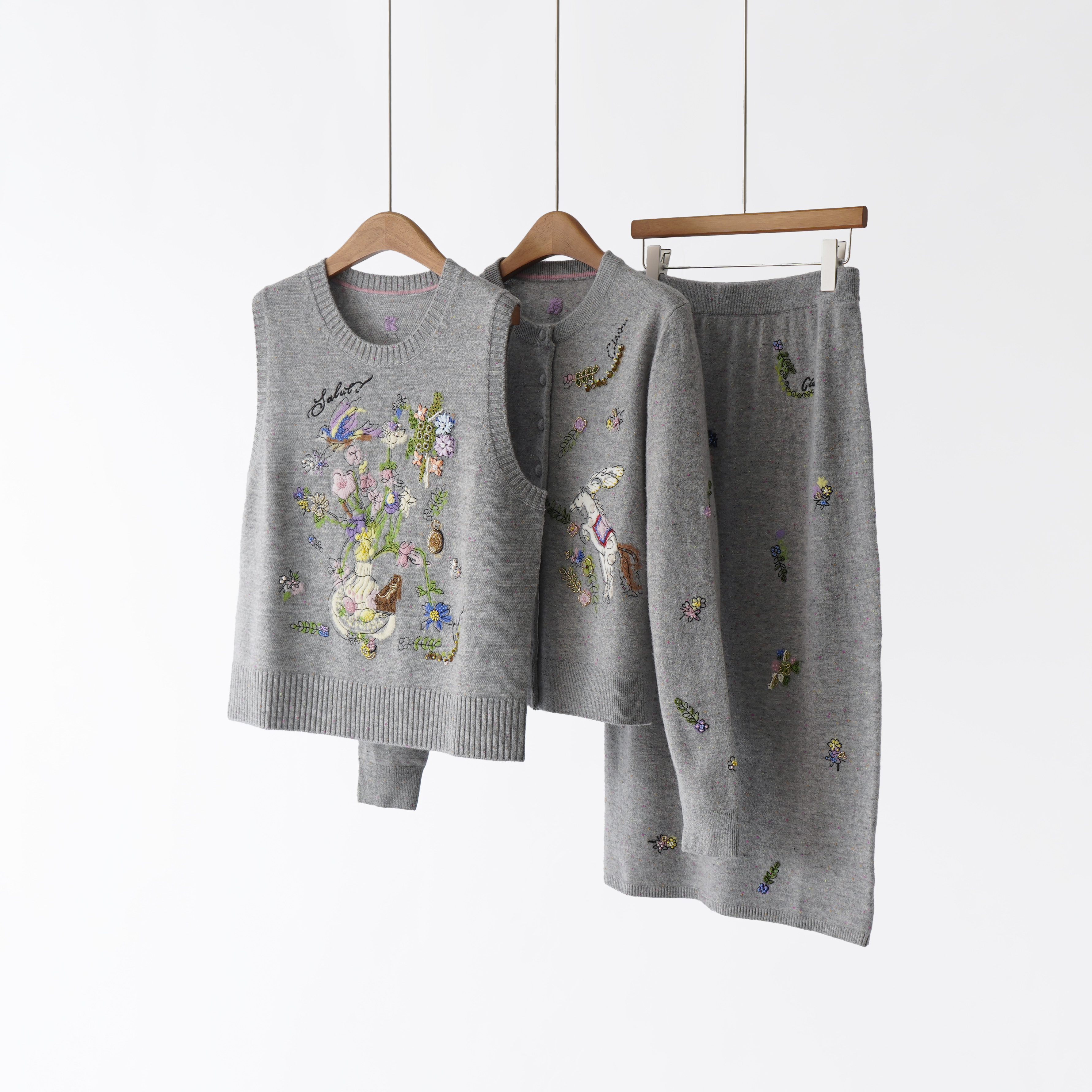 【YS12068】ER+1980新品羊毛羊绒女装针织开衫背心半裙25秋冬