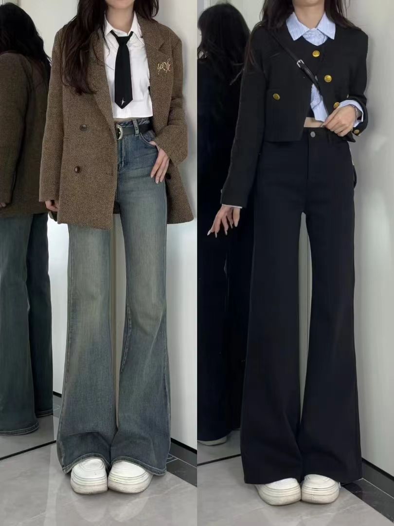 【现货+运费险】大码高腰加绒马蹄牛仔裤女微喇弹力显瘦修身喇叭裤