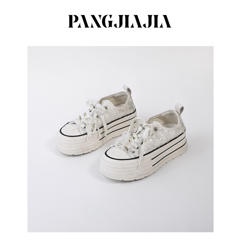 【胖佳佳】现货~珠片帆布鞋 重工大码定制加宽脚背休闲鞋H625P15425