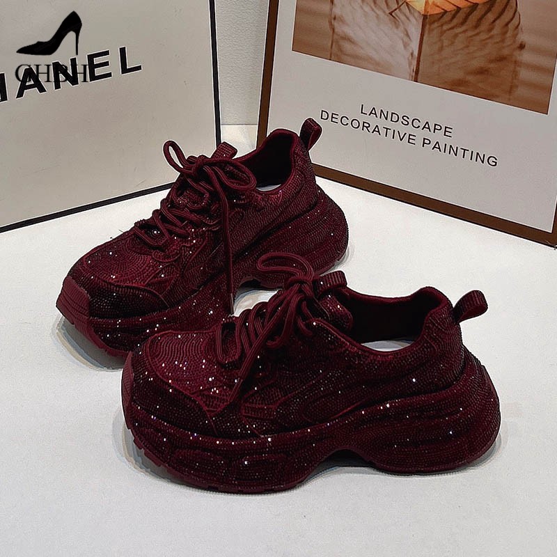 老爹鞋女款秋冬新款舒适厚底时尚水钻满天星欧美鞋增高运动鞋